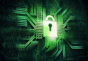 Digital lock on a green circuit board.