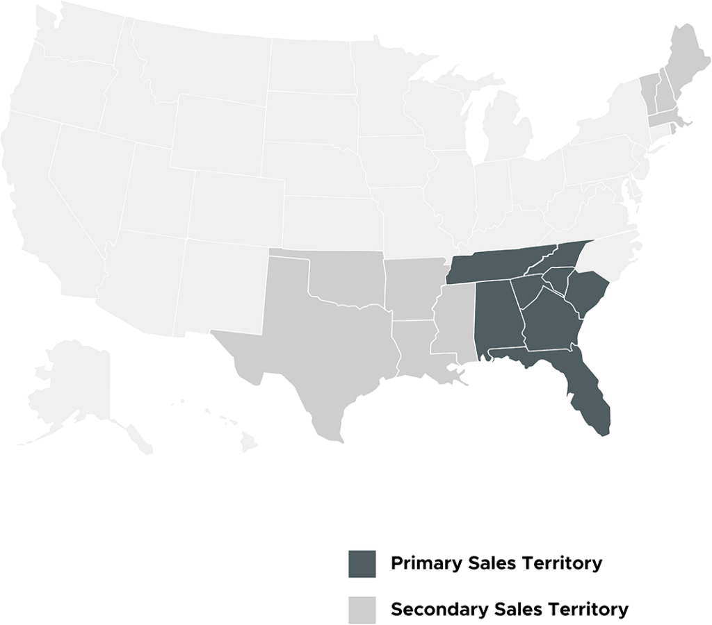 Map of sales territory in the south east.