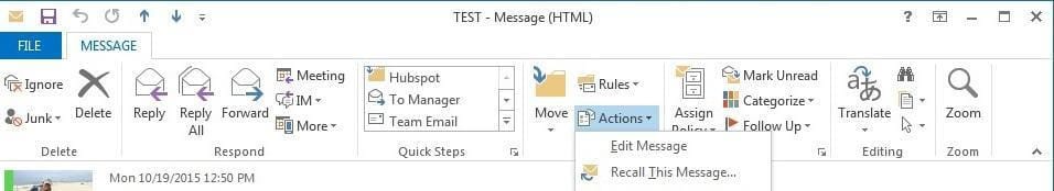Actions Recall email screenshot.
