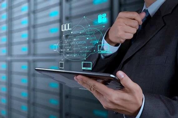 IT apps displayed above a tablet.